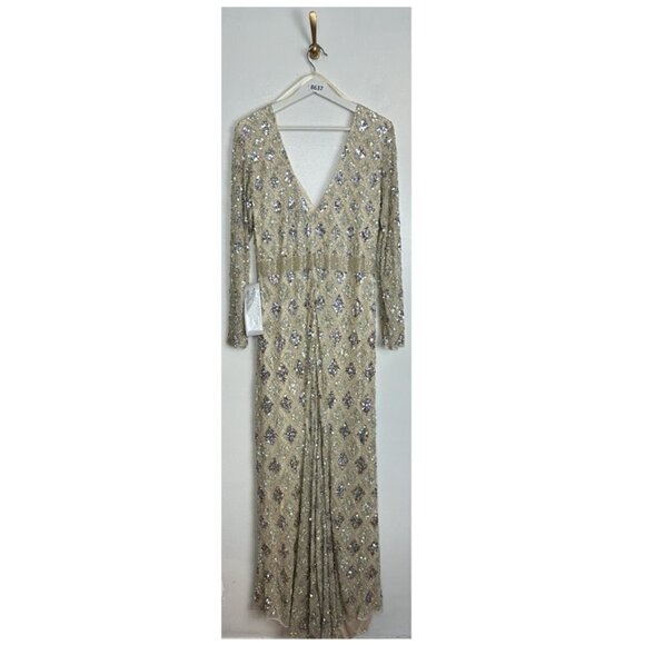 MAC DUGGAL Beaded A-Line Gown in Nude Size US 12 - Picture 9 of 15